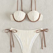 Resim 2025 Moda Kabartmalı Renk Bloklu Çelik Bant Kayışlı Kadın Bikini Takımı 