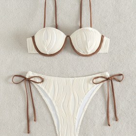Resim 2025 Moda Kabartmalı Renk Bloklu Çelik Bant Kayışlı Kadın Bikini Takımı 