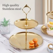 Resim 1 adet Altın Paslanmaz Çelik 2 Katlı Cupcake Standı/Cupcake Standı/Çift Katlı Cupcake Standı/Paslanmaz Çelik Cupcake Standı/Tatlı Tabakları/Sü 