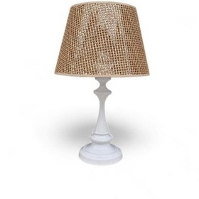Resim Faro Metal Abajur Beyaz Statik Boyalı Kahverengi Rattan Şapkalı Beyaz 