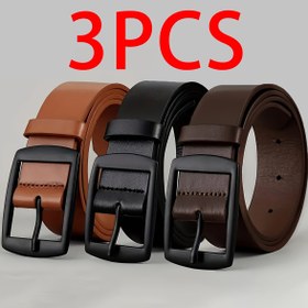 Resim 3 adet RUILAIBO Erkek Moda Suni Deri Kemerler Metal Pim Tokalı - Kot Pantolonlar için Şık Tasarımcı Bel Kayışları, Büyük Beden, Açık Kahverengi/Siyah/Koyu Kahverengi, Günlük Giyim Aksesuarı | Şık Bel Kayışları | Kaliteli İşçilik 