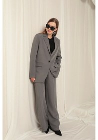 Resim Saklımoda Atlas Kumaş Palazzo Kadın Gri Pantolon Çok Renkli 