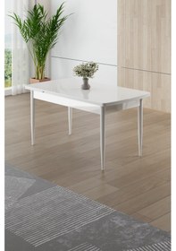 Resim Canisa Asfel Serisi Mdf 77x130 Beyaz Yandan Açılabilir Mutfak Masa Takımı 4 Krem Sandalye Beyaz Masa Krem Sandalye 