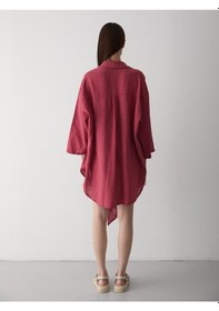 Resim Laluvia Bordo Flam Keten Kimono Gömlek Bordo 