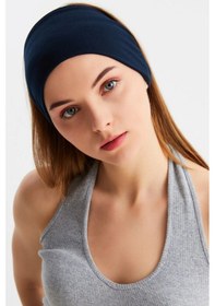 Resim Kadın Çift Taraflı Kullanım Alternatifli Pamuklu Penye Kaymaz Hafif Spor Saç Bandı Bandana - Tek Ebat / Lacivert Lacivert 