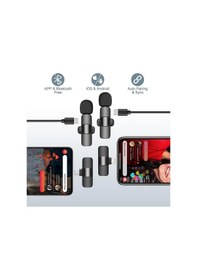Resim Kablosuz Tüylü Siyah Yaka Mikrofonu Type-c Ve Apple Uyumlu Bluetooth 5.0 2 Li Set 