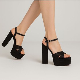 Resim E&L Company 15,5cm Siyah saten çift platformlu, çantasıyla birlikte takımdır 
