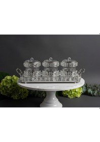 Resim Çnr Home Collection Gümüş Lüx Taşli Tepsili 3 'lü Baharatlik - Şekerlik - Sunumluk Gümüş 