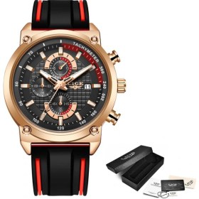 Resim Hanyang Gül Altın Siyah Lıge Saatler Erkekler Üst Marka Lüks Spor Kol Saati Otomatik Tarih Kuvars Erkek Saat Silikon Kayış Bandı Su Geçirmez Izle Reloj Hombre (Yurt Dışından) 