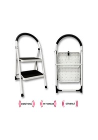 Resim Çelik 2 Basamaklı Geniş Basamak Ev - Ofis Tipi Merdiven - Tutacaklı 