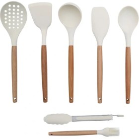 Resim Morponi Bambu Saplı Silikon Servis- Mutfak Seti 7 Parça Kremrengi 