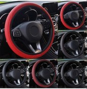 Resim Siyah + Kırmızı Şık Araba Araç Kaymaz Direksiyon Suni Deri Kaplama Jant Kapağı Koruyucu 