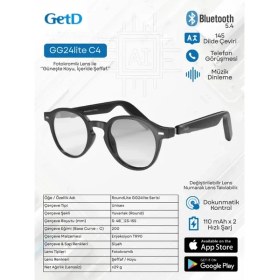 Resim Getd Bluetooth Kulaklıklı Akıllı Gözlük - 2'si 1 Arada Kablosuz Kulaklık + Gözlük | Müzik, Arama, AI Çeviri FOTOKROMİK AKILLI LENS, Güneşte Koyu, İçeride Şeffaf ,Tek Gözlükle Tüm Gün Konfor 