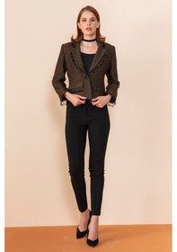Resim Serpil Exclusive Kadın Püskül Detaylı Kısa Blazer Ceket Kahve 