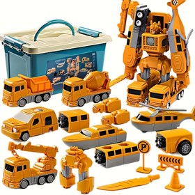 Resim MISFANS 26/35 adet Manyetik Dönüştürülebilir Mühendislik Arabaları Seti, Çocuklar için İnşaat Robot Blokları, 3-8 Yaş Arası Çocuklar için Eğitici Oyuncak, Dış Mekan Oyunları, Dayanıklı Plastik, Sarı 