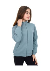 Resim Toontoy Kız Çocuk Dik Yaka Fermuarlı Cepli Düşük Omuz Nakış Baskılı Örme Hırka - 2 İplik Şardonlu Mint 