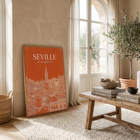Resim Seville Line Art Print - Terracotta Giralda Tower Plaza de España Wall Art - Just Poster / 16 x 20" (40x50 cm) 