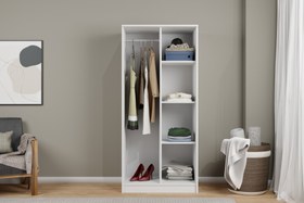 Resim KARDELEN BEYAZ ELBİSE DOLABI, 2 KAPAKLI, 4 RAFLI, 80 CM 