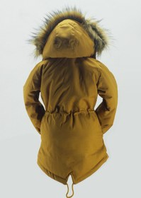 Resim Jannock Unisex Çocuk Kanvas Kumaş Büzmeli Bel Diz Üstü Içi Kürk Kapüşonlu Kışlık Kaban Mont 
