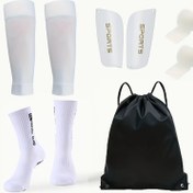Resim 5 Parça Futbol Ekipman Seti, Silikon Tutma Çorapları, Baldır Kollukları, İpli Sırt Çantası ve Bacak Pedleri İçerir - Antrenman ve Fitness için Çizgili Polyester 