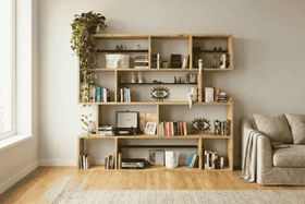 Resim WOODESK YONCA MASİF AHŞAP KİTAPLIK, NATURAL RENK, 200X200 CM 