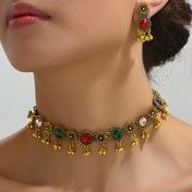 Resim Vintage Çok Renkli Taşlı Çiçek Kolye ve Küpe Seti 