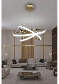 Resim 3'lü Çember Led Avize - - Kumandalı / Gold Gold 