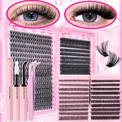 Resim Kıvrımlı, kalın ve kalınlaştırılmış bir tarzda, 8-16mm arası bir dizi doğal kalın ve kalınlaştırılmış kıvrımlı eyelash uzatma seti, kedi gözü ve diğer eyelash tarzları yapma özgürlüğü ile birlikte eyelash yapıştırıcısı ve mühürleyici ve araçlar kişisel kullanım için (40D80D-0.07D-8-16MIX Set) 