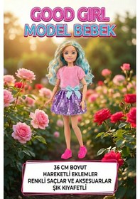 Resim 36 Cm Hareketli Eklemli Model Bebek - Renkli Saçlı Oyuncak Et Bebek - Kıyafet Ve Aksesuarlı 