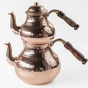 Resim Jumbo Boy Gaziantep Bakır Çaydanlık Takımı El Çekiç İşleme Battal Büyük Boy Üst:1,3 Ml Alt :3,20 Ml Bakır 
