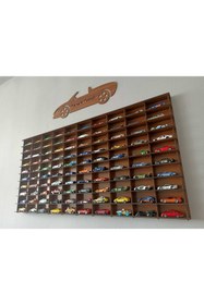 Resim CrDesign Ahşap Araba Rafı 100'lü Dekoratif Ceviz Renk 1/64 Ölçek 