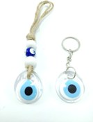 Resim Ennea Art Saydam Nazar Boncuğu Anahtarlık + Duvar Dekoru/araba Dikiz Ayna Süsü El Yapımı Cam Hediyelik Set 