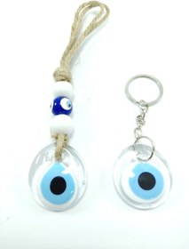 Resim Ennea Art Saydam Nazar Boncuğu Anahtarlık + Duvar Dekoru/araba Dikiz Ayna Süsü El Yapımı Cam Hediyelik Set 