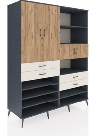 Resim Kronos Gardrop 11 Raflı 4 Çekmeceli 4 Kapaklı 176x59x221 Antrasit-çam/aytaşı Çam/aytaşı 