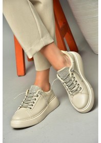 Resim Fox Shoes P602001709 Bej Taşlı Bağcıklı Kadın Spor Ayakkabı Sneakers Bej 
