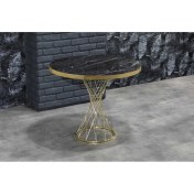 Resim Trendy Assel 90X90 Ada Siyah Mermer Görünümlü Gold Hasır Ayaklı Mutfak Masası 