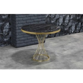 Resim Trendy Assel 90X90 Ada Siyah Mermer Görünümlü Gold Hasır Ayaklı Mutfak Masası 