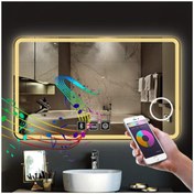 Resim GLOBAL LED MIRROR 80x120 Cm Bluetoothlu Makyaj Aynalı Buğu Yapmayan Ledli Banyo Aynası 