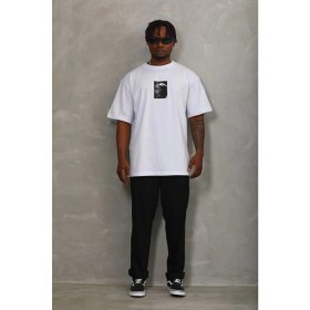 Resim Marsilyan Oversize Baskılı Bisiklet Yaka T-Shirt - Beyaz - 
