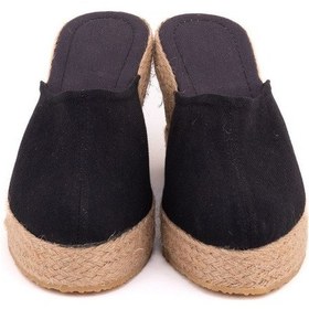 Resim Star Tombis Gerçek Elişi Platformlu Burnu Kapalı Elişi Hasır Keten Sabo Terlik Handmade Siyah 