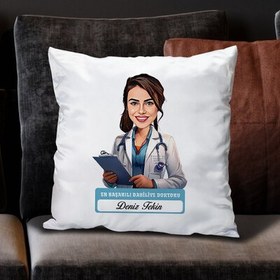 Resim En Başarılı Kadın Dahiliye Doktoru Karikatürlü Yastık 
