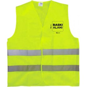 Resim Logo Baskılı Reflektörlü İkaz Yeleği Baskılı Toptan - Ön Baskı + Arka Baskı / Yeşil 