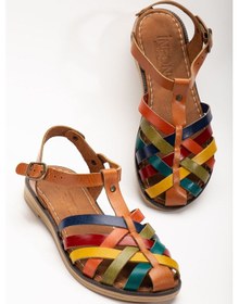 Resim Taba Multi Ortopedik Hakiki Deri Kadın Sandalet Çok Renkli 