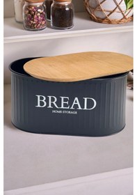 Resim Ahşap Kapaklı Metal Ekmeklik Siyah Siyah 