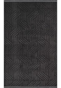 Resim Kaymaz Taban Yıkanabilir Modern Salon Mutfak Oturma Odası Çocuk Odası Halısı 5025 Antrasıt 