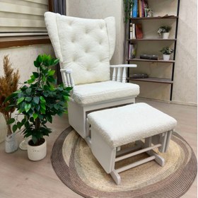 Resim Asedia Mama Puflu Lake Teddy Krem Minderli Puflu Sallanan Sandalye Emzirme Koltuğu 