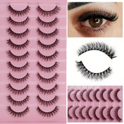 Resim 3D Kedi Gözü Tasarımı ile 10 Adet Kalın Göz Kılı, Doğal Simülasyon, Kıvırcık Sahte Kirpikler, Sert Saplı 