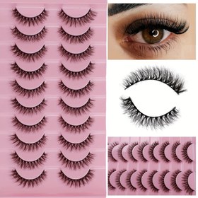 Resim 3D Kedi Gözü Tasarımı ile 10 Adet Kalın Göz Kılı, Doğal Simülasyon, Kıvırcık Sahte Kirpikler, Sert Saplı 