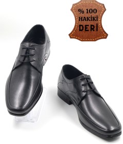 Resim nazenintasarımlar Erkek Iç Dış Deri Siyah Bağlı Klasik Günlük Ayakkabı 