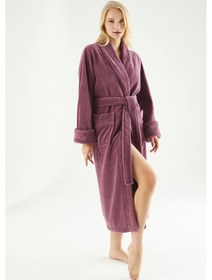 Resim Uzun Şalyaka Triga Bambu Cotton Bayan Bornoz MÜRDÜM 